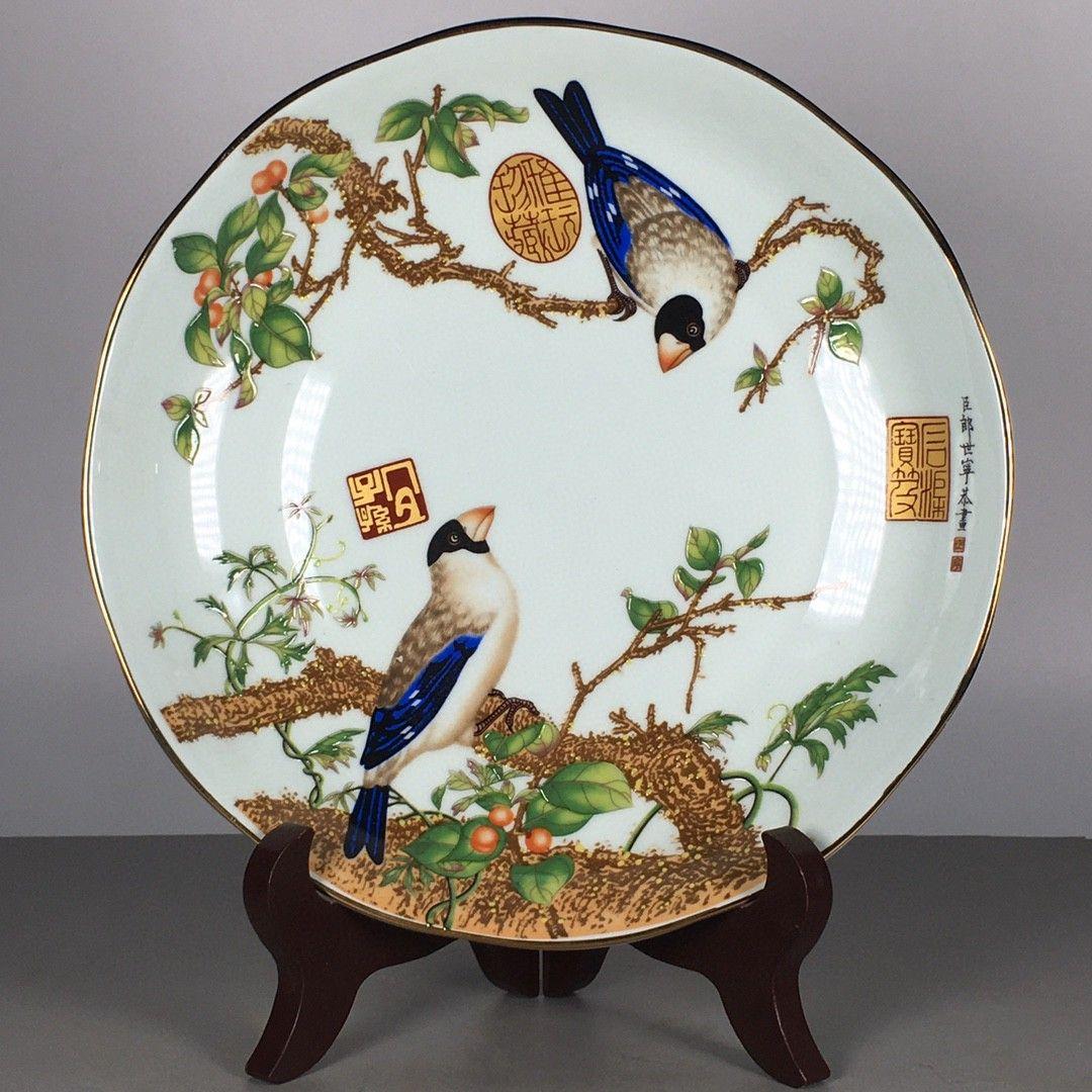 粉彩花鳥賞盤  陶磁器  現代工芸品 美術品 装飾品 置物