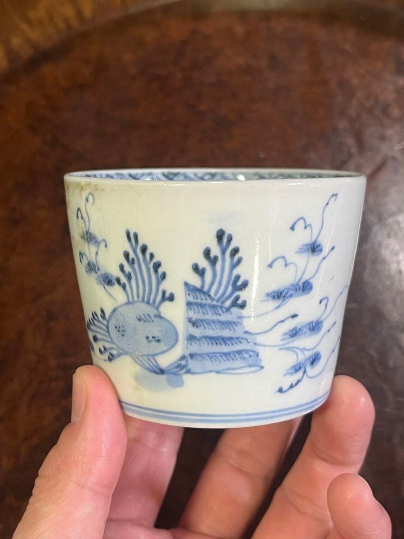 古伊万里　無傷完品　海底　貝　海藻　そば猪口　蕎麦猪口　そばちょこ　民藝　民芸