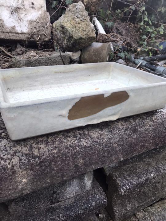 水盤　盆栽鉢　水石　時代一菁陶園デザイン水盤水石花器ひびあり骨董鉢